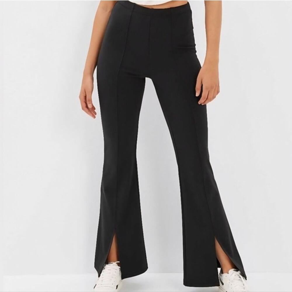 American Eagle The Everything Flare Legging Pant Black High Waisted Slit Hem